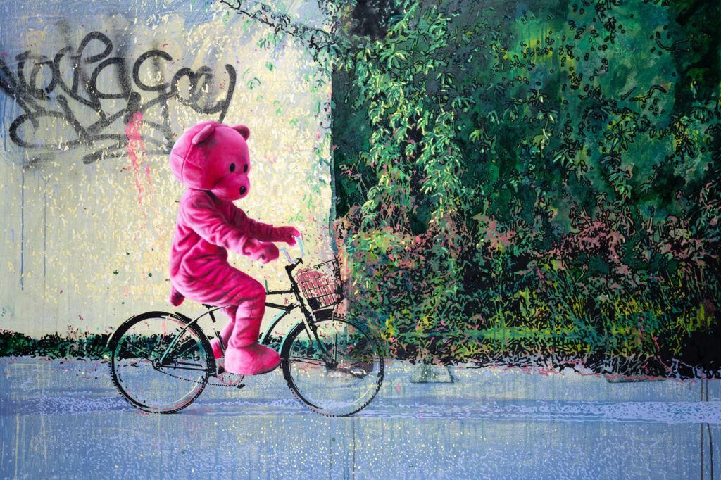pink bear on bike