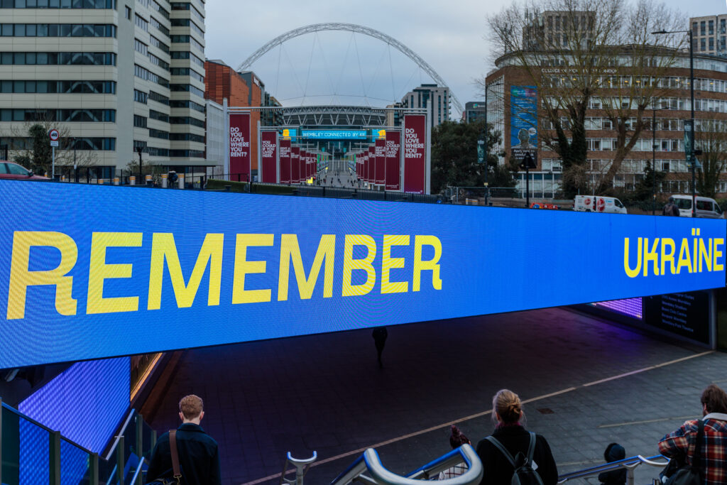 “Remember Ukraine” by Ukrainian artist lights up Wembley Park to mark the one-year anniversary of the Russian invasion of Ukraine