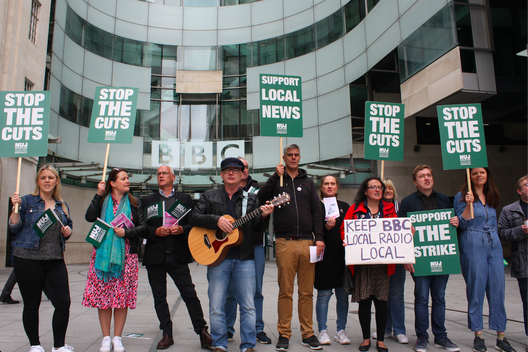 STRIKING journalists and protesting musicians joined a picket line at the BBC’s HQ