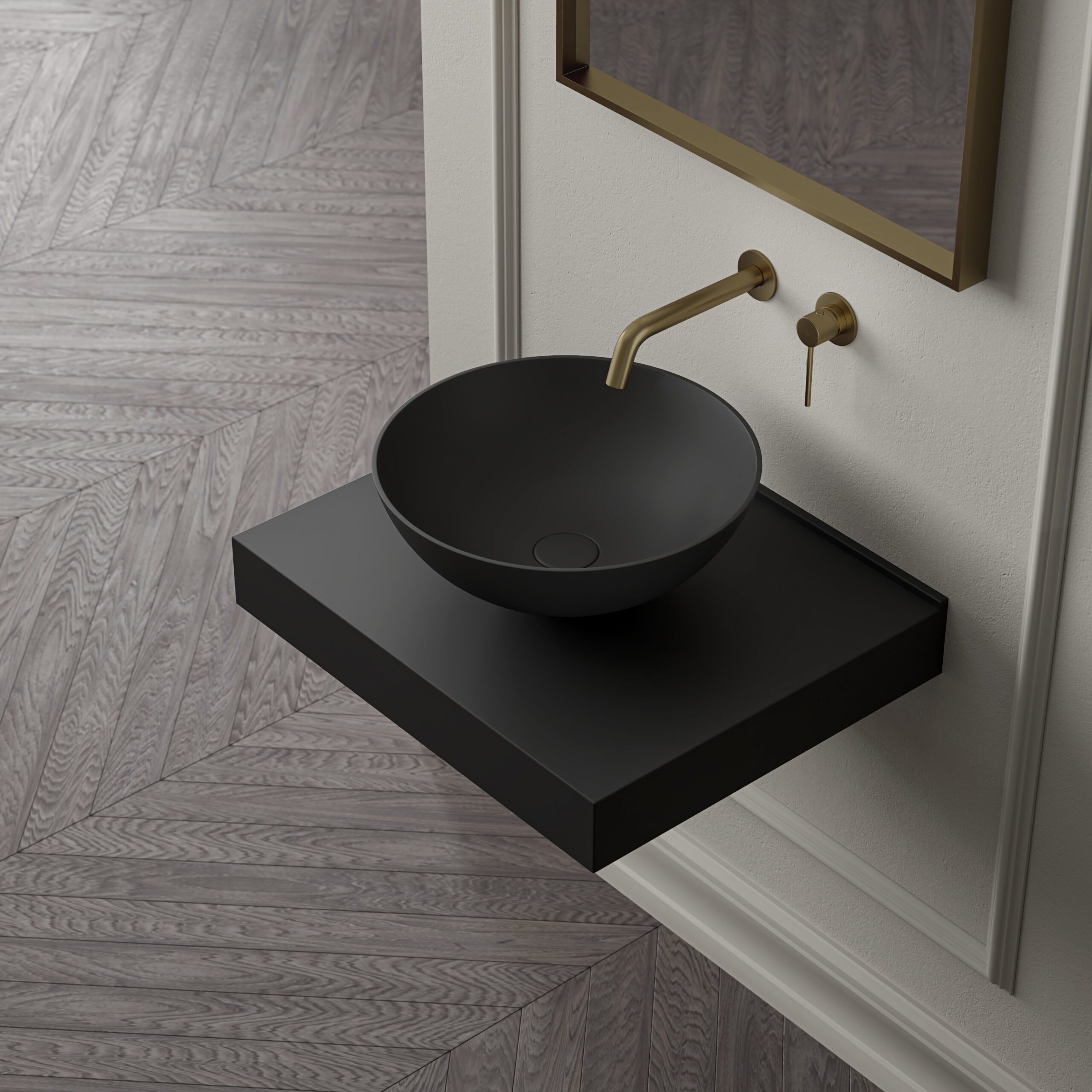 Nosa Pelham single black circular wall hung basin