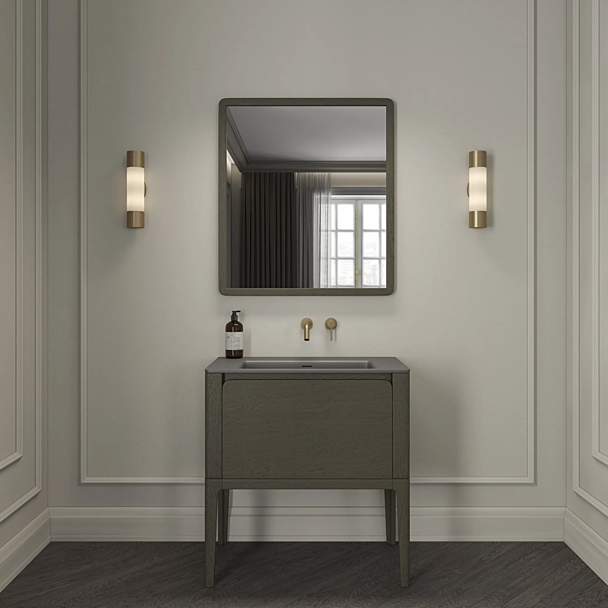 Nosa bathroom vanity unit in dark oak wood