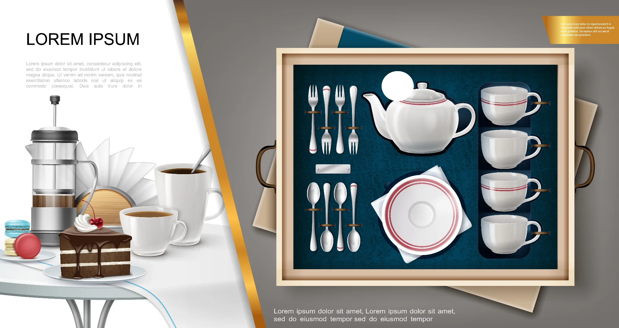 What’s included in a traditional English tea set with tray?