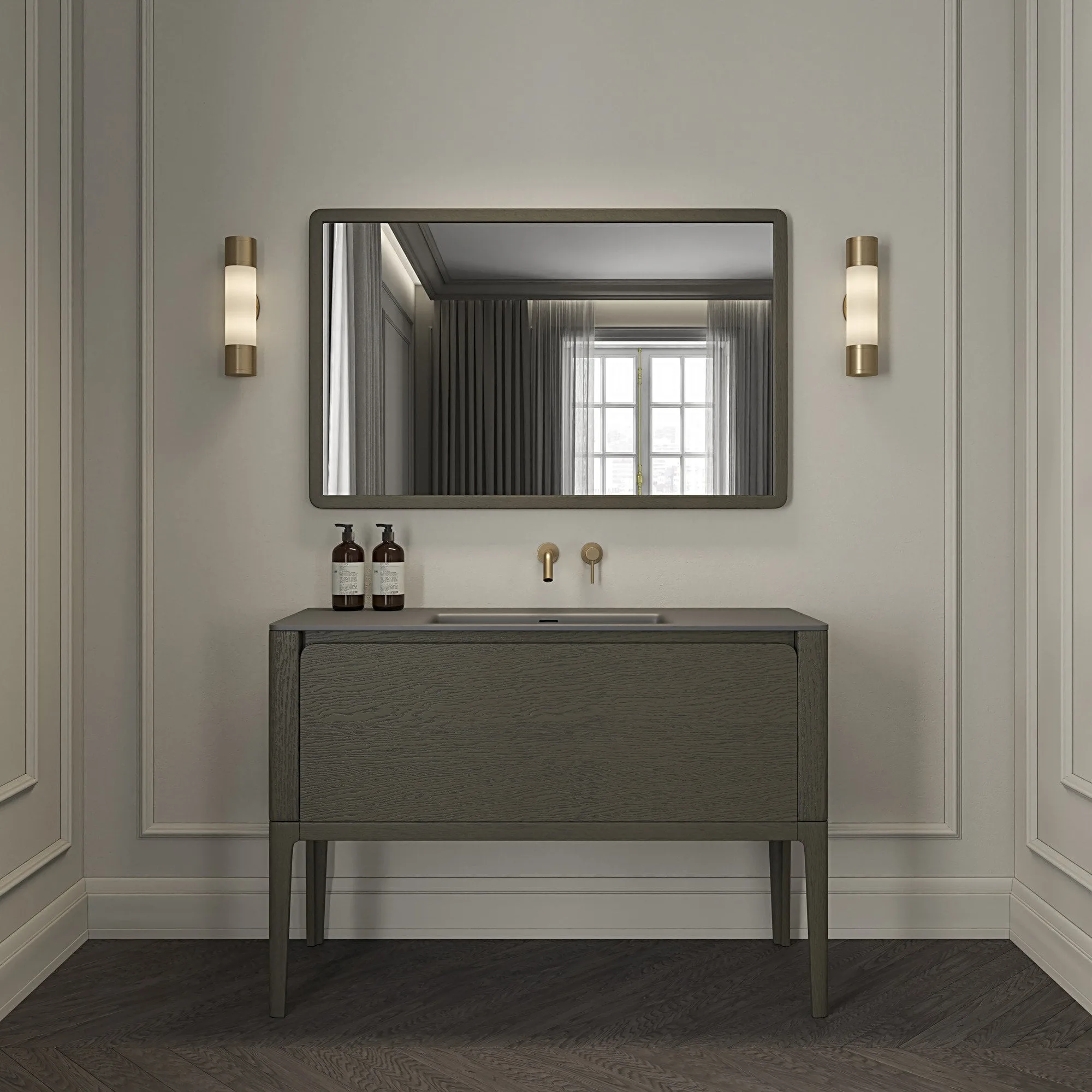 Jumeirah vanity unit in stone basin dark oak
