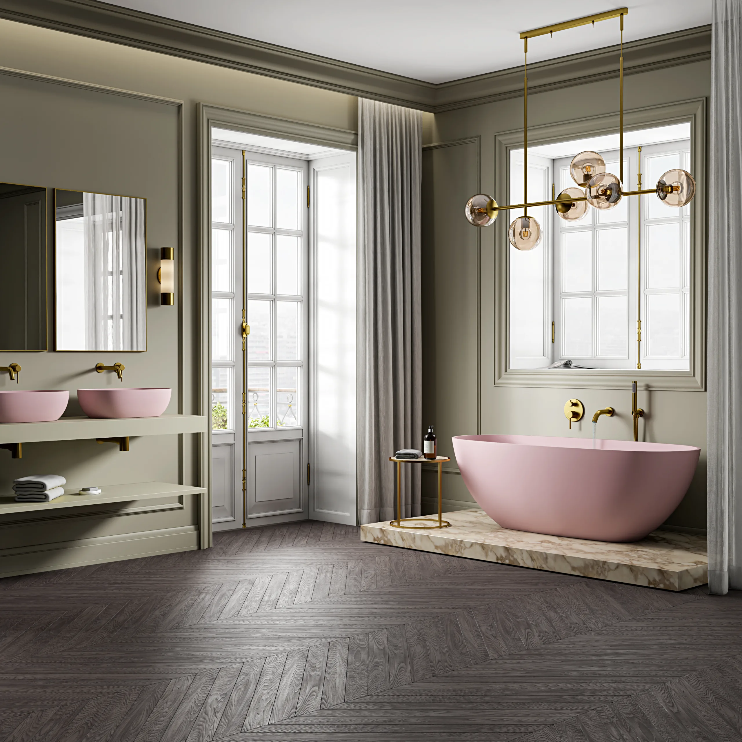 Blossom Pink bathroom free standing bath and bathroom accessories