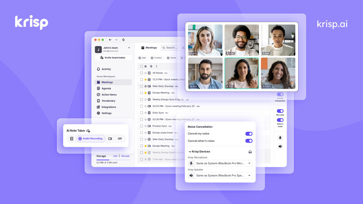 Clear calls, smarter meetings—powered by #1 noise cancellation. Krisp brings Voice AI with an AI Note Taker, Accent AI, and Call Center AI.