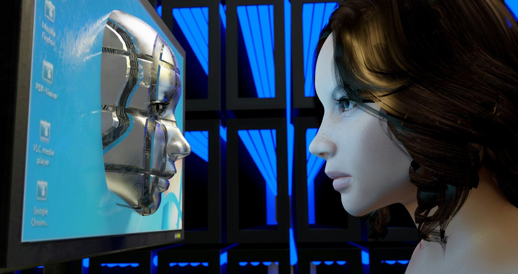 Human face interacting with an artificial intelligence interface