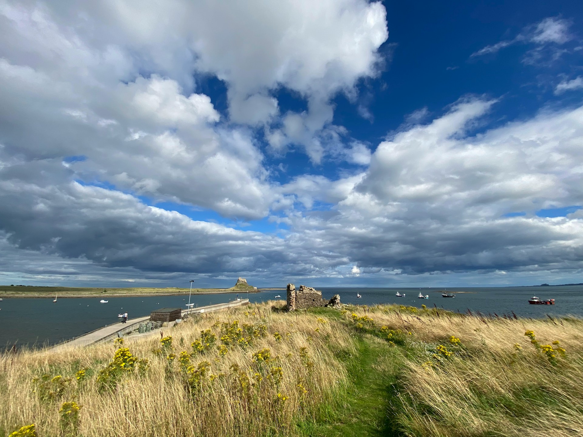 Crossing the Tidal Causeway to Holy Island in Northumberland