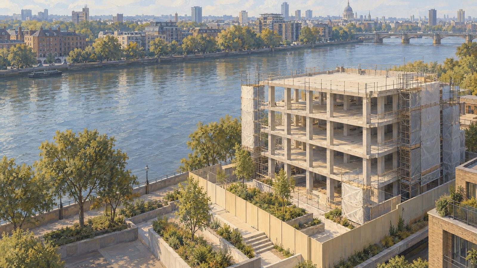 Twickenham Riverside Water Lane frame completed as work advances