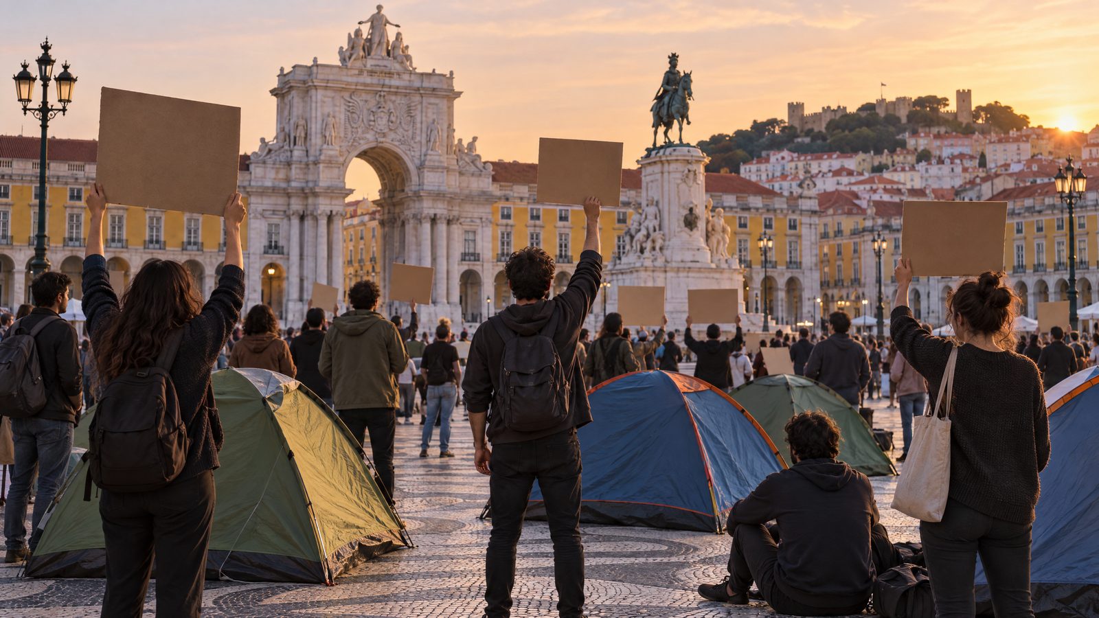 Lisbon housing camp continues in Rossio after overnight protest